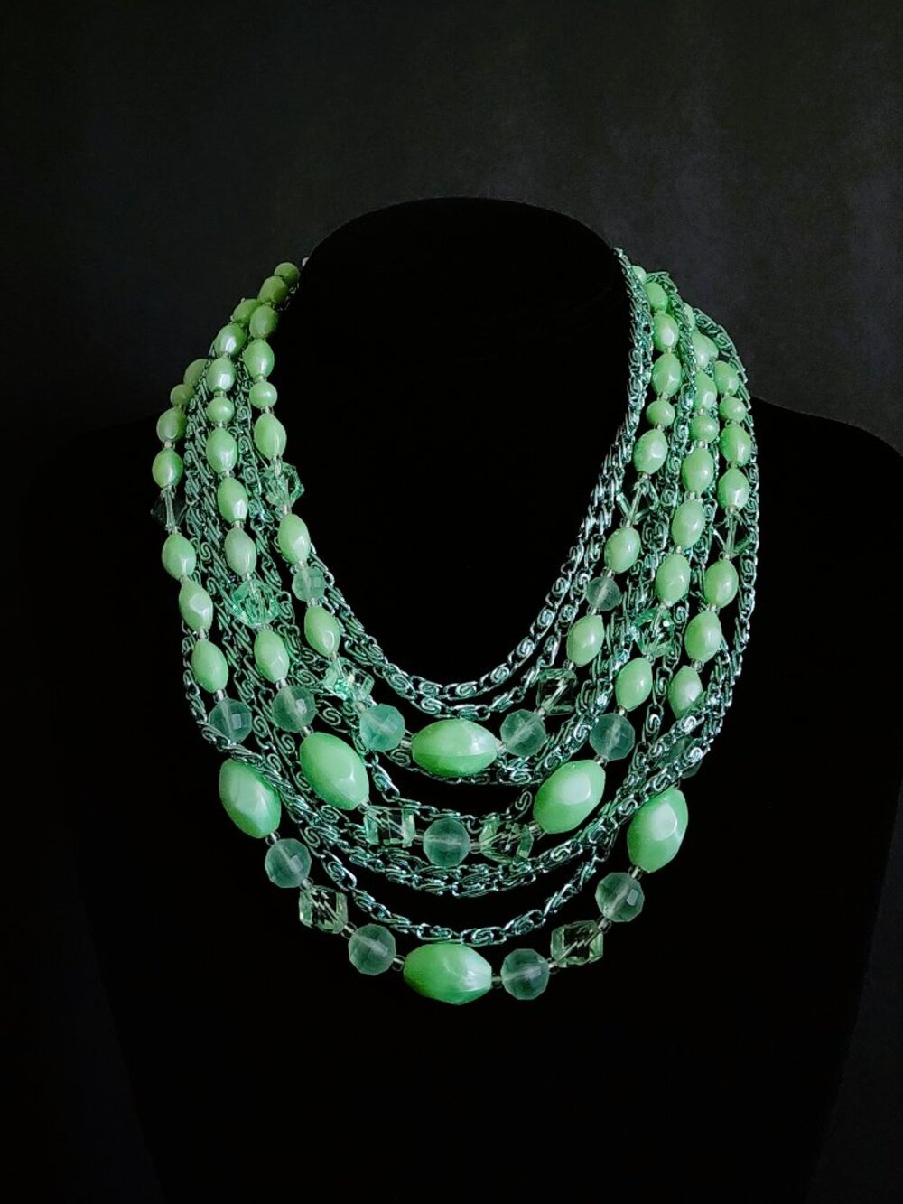 Vtg 1950s West Germany Seafoam Green Lucite 6 Strand Choker Necklace